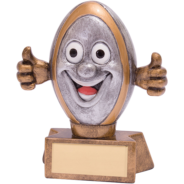 Little Smiler Rugby Palla trofei Fun Awards 95mm INCISIONE GRATUITA 