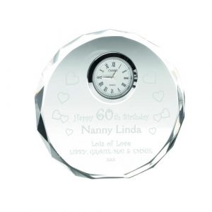 CLEAR GLASS ROUND CLOCK (20MM THICK) – 4.5in