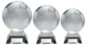 LARGE CLEAR GLASS FOOTBALL TROPHY