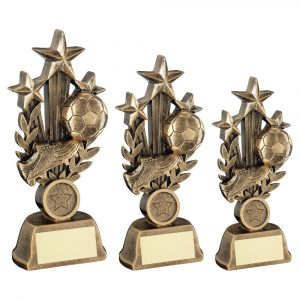 BRZ/GOLD FOOTBALL WITH BOOT ON TRI STAR WREATH RISER TROPHY