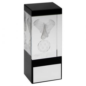 CLEAR/BLACK GLASS BLOCK WITH LASERED FOOTBALL IMAGE TROPHY