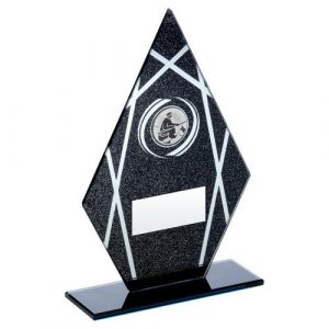 BLACK/SILVER PRINTED GLASS DIAMOND WITH ANGLING INSERT TROPHY