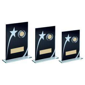 BLK/WHITE PRINTED GLASS PLAQUE WITH BASKETBALL INSERT TROPHY