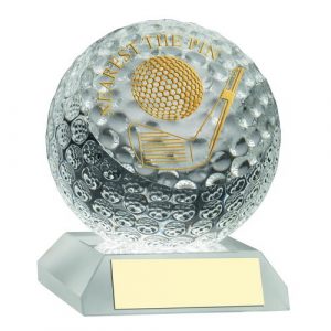 CLEAR GLASS GOLF BALL TROPHY NEAREST THE PIN – 3.75in