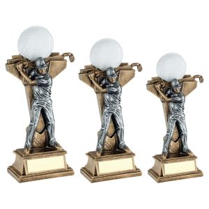 BRZ/PEW MALE GOLF FIGURE WITH BALL ON BACKDROP TROPHY