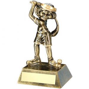 BRZ/GOLD FEMALE COMIC GOLF FIGURE WITH PLATE – 5.5in