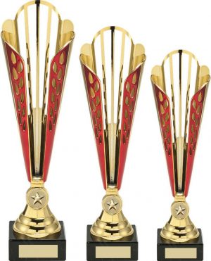 GOLD/RED TALL PLASTIC TROPHY