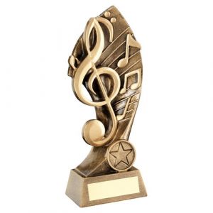 BRZ/GOLD MUSIC WITH TWISTED BACKDROP TROPHY (1in CENTRE) – 7.25in