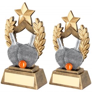 BRZ/GOLD/PEW/ORANGE TABLE TENNIS WREATH SHIELD WITH GOLD STAR TROPHY