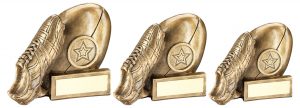 BRZ/GOLD RUGBY BALL AND BOOT CHUNKY FLATBACK TROPHY