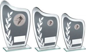 GREY/SILVER GLASS PLAQUE WITH RUGBY INSERT TROPHY