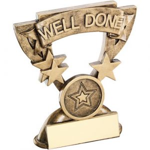 BRZ/GOLD WELL DONE MINI CUP WITH PLATE (1in CENTRE) – 3.75in