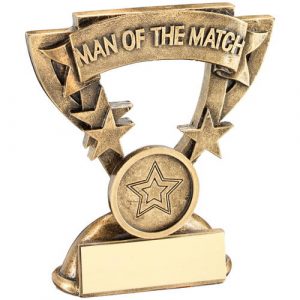 BRZ/GOLD MAN OF THE MATCH MINI CUP WITH PLATE (1in CENTRE) – 3.75in