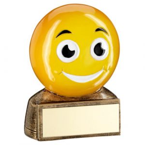 BRZ/YELLOW ‘SMILING EMOJI’ FIGURE WITH PLATE –       2.75in