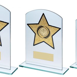 JADE GLASS ARCHED RECTANGLE WITH GOLD GLITTER STAR TROPHY