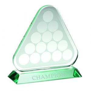 JADE GLASS TRIANGLE PLAQUE WITH POOL/SNOOKER BALLS (10MM THICK) – 6.75in