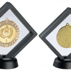 BLACK/CLEAR PLASTIC MEDAL BOX WITH STAND