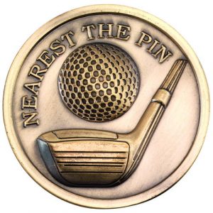 GOLF MEDALLION – ANTIQUE GOLD NEAREST THE PIN 2.75in