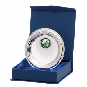 Nickel Plated Salver with Ribbed Edge & Centre Holder inc Presenation Box