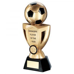 BRZ/PEW/GOLD FOOTBALL ON CUP WITH PLATE (1in CENTRE) – MANAGERS PLAYER 10in