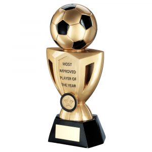 BRZ/PEW/GOLD FOOTBALL ON CUP WITH PLATE (1in CENTRE) – MOST IMPROVED 10in