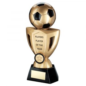 BRZ/PEW/GOLD FOOTBALL ON CUP WITH PLATE (1in CENTRE) – PLAYERS PLAYER 10in