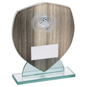 WOOD EFFECT GLASS SHIELD WITH FOOTBALL