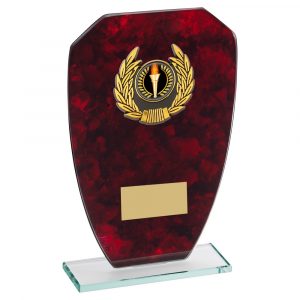 JADE GLASS WITH RED MARBLE BACKING AND GOLD TRIM