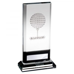 CLEAR/BLACK GLASS PLAQUE WITH LASERED GOLF