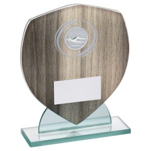 WOOD EFFECT GLASS SHIELD WITH SWIMMING