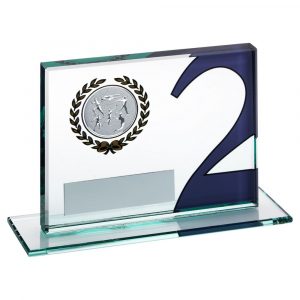 JADE GLASS PLAQUE WITH MULTI ATHLETICS INSERT AND PLATE SILVER 2ND – 3.25 x 4in