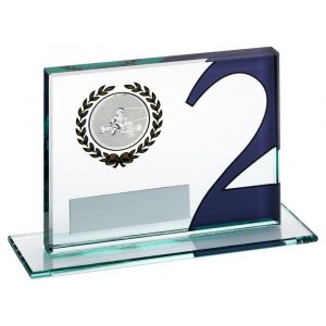JADE GLASS PLAQUE WITH GO KART INSERT AND PLATE SILVER 2ND – 3.25 x 4in