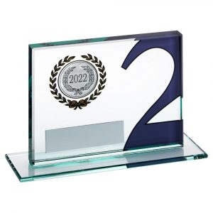 JADE GLASS PLAQUE WITH NUMBER AND PLATE(1in CENTRE) – SILVER 2ND 3.25 x 4in