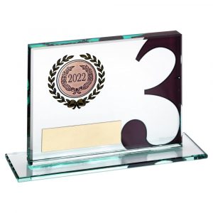JADE GLASS PLAQUE WITH NUMBER AND PLATE (1in CENTRE) – BRONZE 3RD 3.25 x 4in