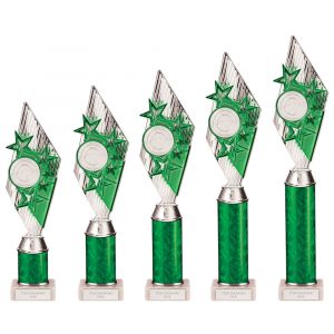 Pizzazz Plastic Tube Trophy Silver & Green