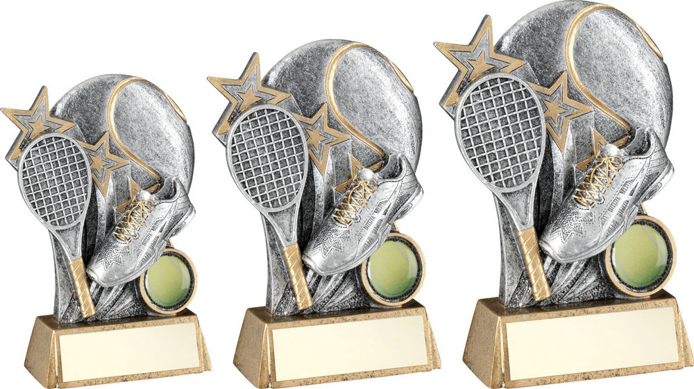 PEW/GOLD TENNIS BALL WITH RACKET ON BRZ BASE