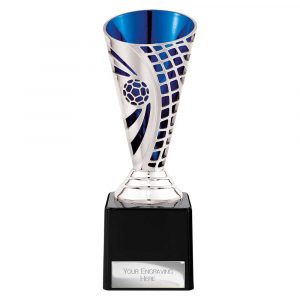 Defender Football Trophy Cup Silver & Blue